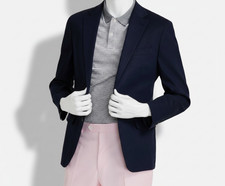 Tommy Hilfiger Mens Blue Linen Blend Modern-Fit Sport Coat Size 44S