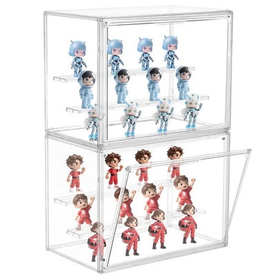 2X Clear Acrylic 3 Tier Figure Display Case with 2 Movable Plates Stackable Show
