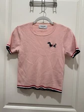 Thom Browne pink cotton blend T-shirt with an embroidered Hector dog logo Size S