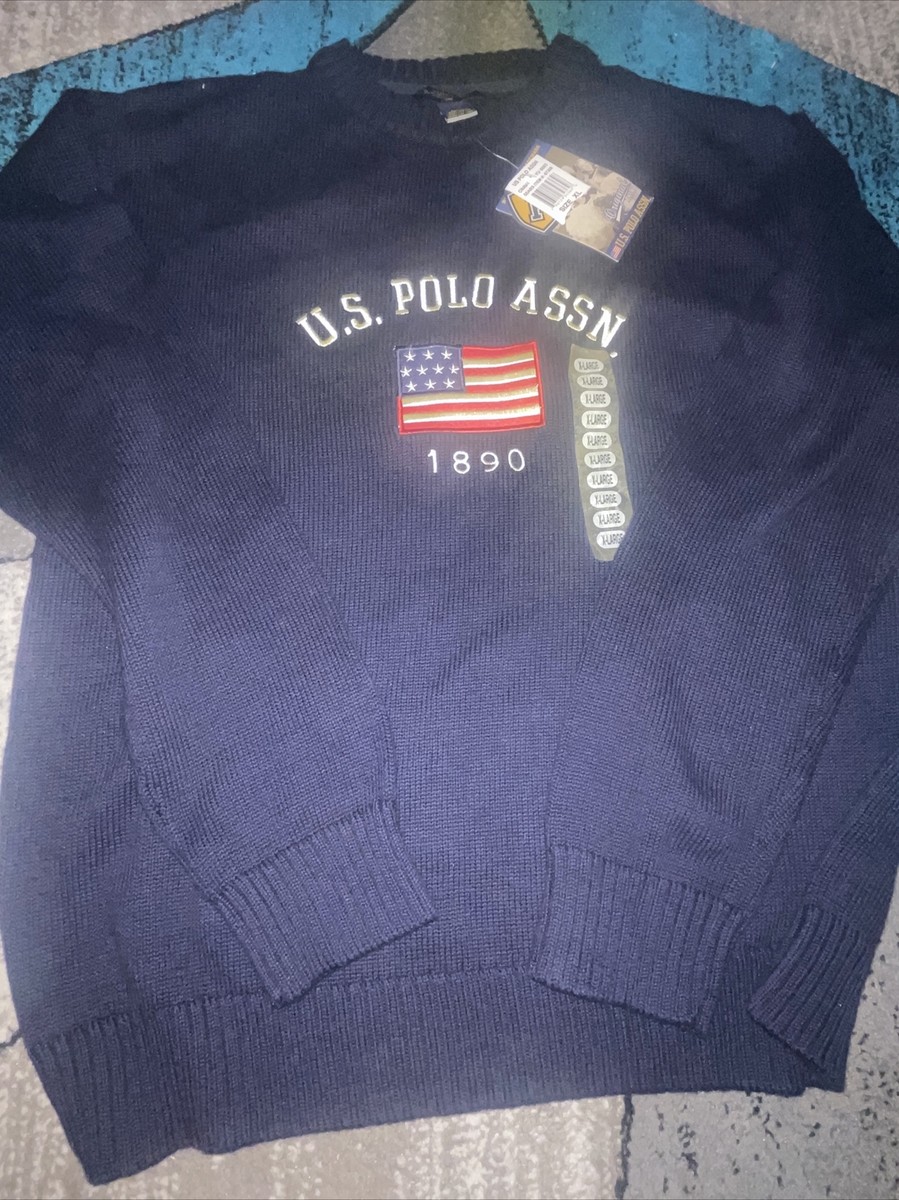 Vintage Men's US Polo Navy Blue American Flag Sweater, Embroidered  NWT XL