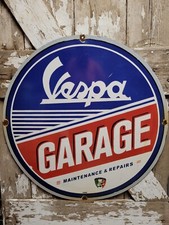 VINTAGE 1946 VESPA PORCELAIN SIGN 30" PIAGGIO ITALIAN SCOOTER MOTORCYCLE GARAGE