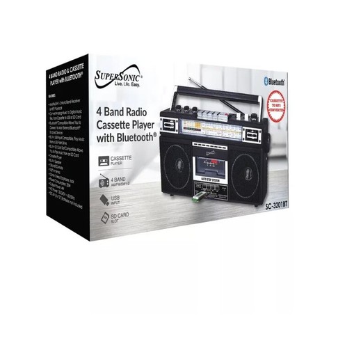 Supersonic SC-3201BT 4-Band Bluetooth Radio, USB & Cassette Player Boom Box - Picture 2 of 3