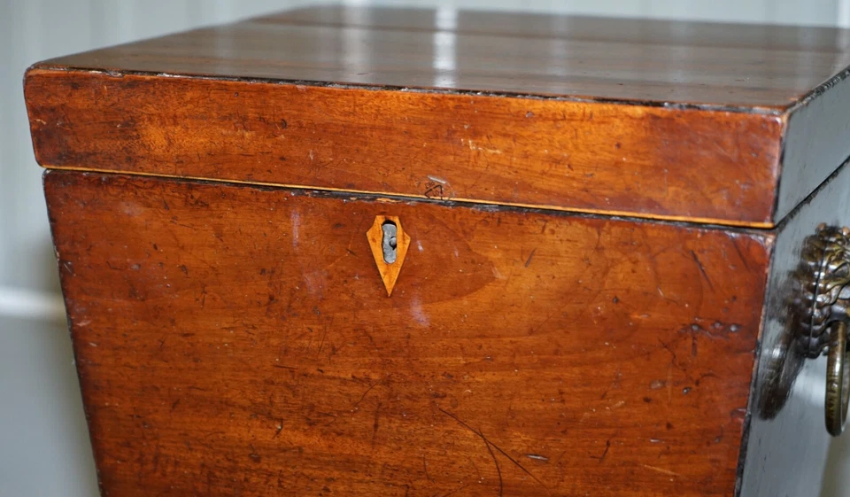 ORIGINAL REGENCY CIRCA 1815 REFRIGERADOR DE VINHO MOGNO ALÇAS DE LATÃO LEÃO PÉS DE PATA - Imagem 3 de 4