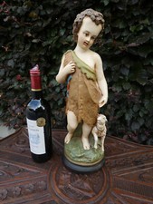 Antique French chalk statue of saint john the baptist lamb religious