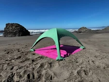 Bechit Beach Shade tent. Top and Bottom are suede microfiber beach towels. 