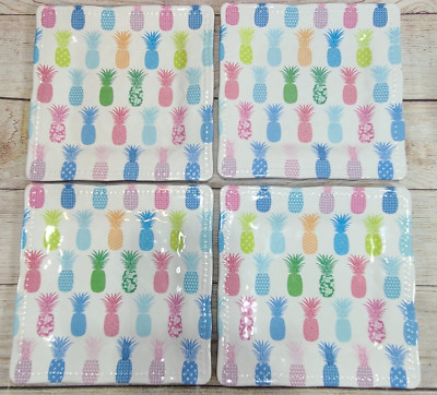 Cynthia Rowley New York Melamine Plates Set Of 4 Square Pineapples Pink Blue