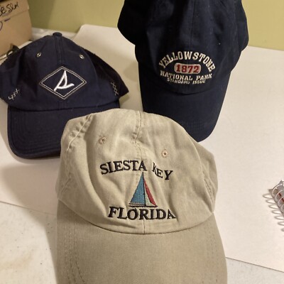 Three baseball caps men Sperry Yellowstone national park siesta key Florida  tub9 - Main Image