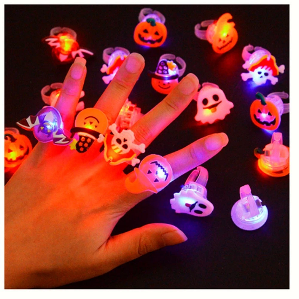 1 50 Packs Halloween Led Light Up Rings For Kids Glow In The Dark