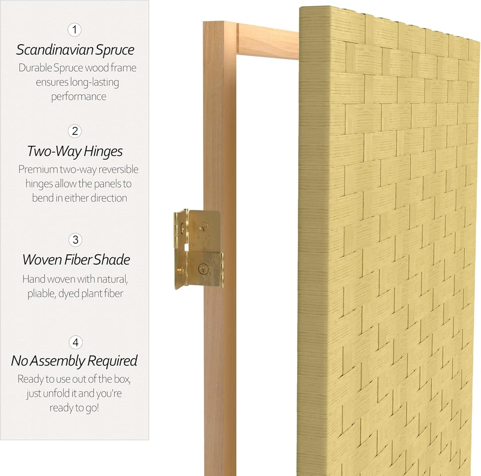 6 pies Divisor de habitación de 6 paneles de fibra tejida alta beige oscuro Foto 4 de 4