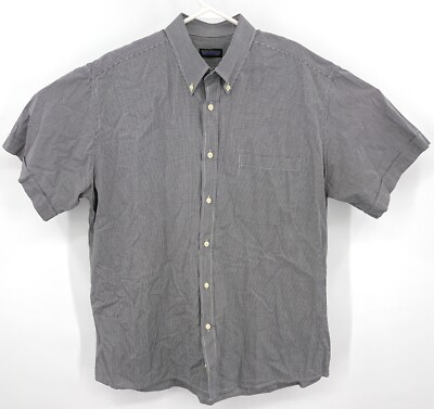 VTG Westbury Houndstooth Button Up Short Sleeve Black White Shirt Mens L 43-44