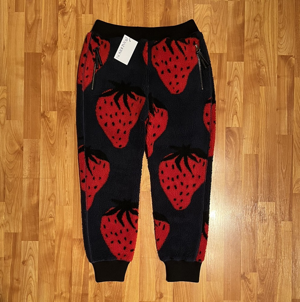 JW Anderson Men's Strawberry Fleece Jogger Sweatpants in Navy Red