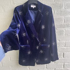 Never Fully Dressed Blazer Uk 8 Navy Velvet Embellished Stretch Double Breasted