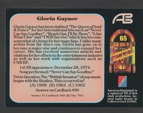 American Bandstand #65 Gloria Gaynor 1993 - Picture 2 of 2