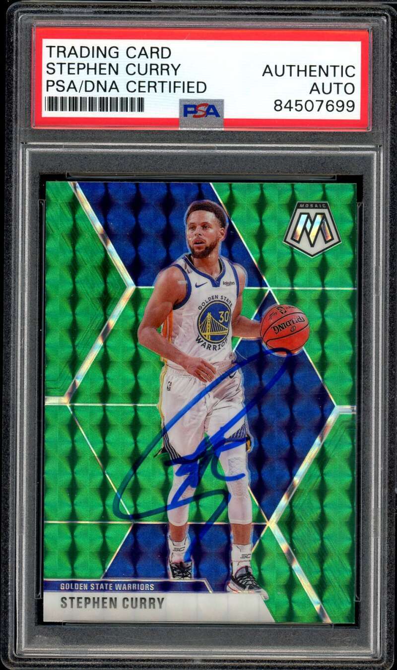 Stephen Curry 2019-20 Mosaic Green Prizm #70 Auto Autograph PSA DNA Authentic