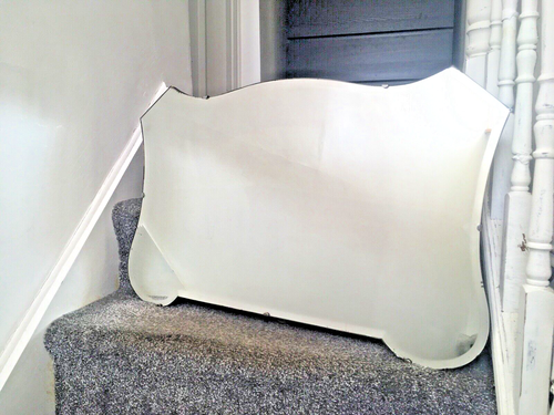 LARGE TOP QUALITY ART DECO SHIELD SHAPED OVER MANTLE BEVELLED EDGE WALL MIRROR - Picture 8 of 11