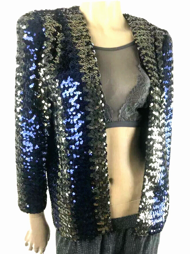 Chaqueta discoteca JoEd Sophisticates vintage años 70 para mujer talla S lentejuelas azul y dorado Foto 4 de 4