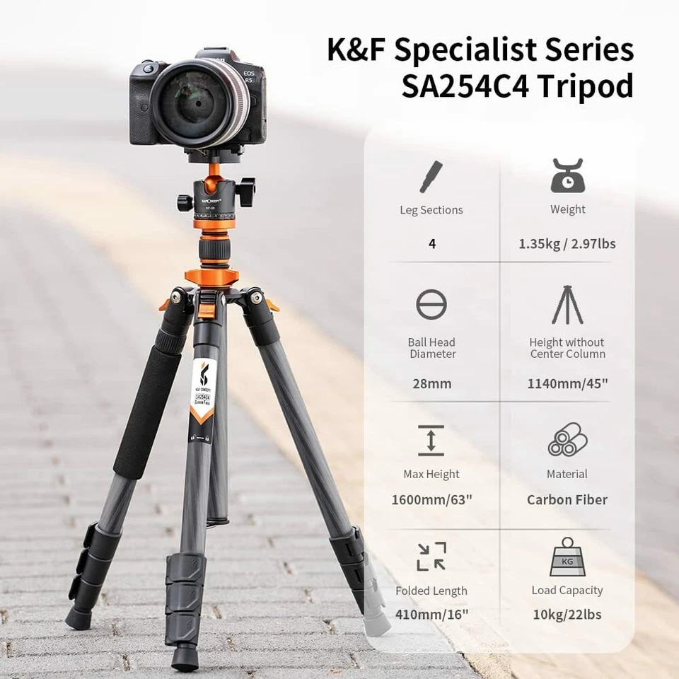 K&F Concept 63in Carbon Fiber Camera Tripods Compact Detachable Monopod for DSLR - Image 2 of 4