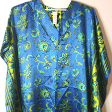Boho Kaftan Maxi Dress One Size Blue Yellow Green Kimono Sleeve Beach Coverup