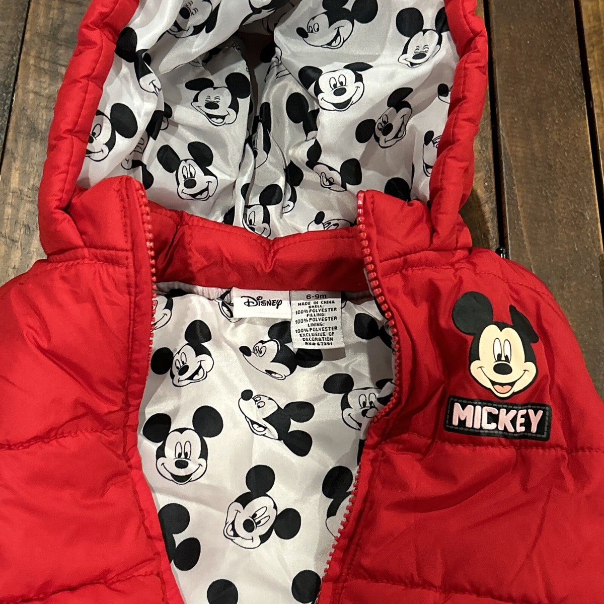 写真 Disney Vest Jacket Baby 6-9 Mos Red Mickey Mouse Hood Full Zip
