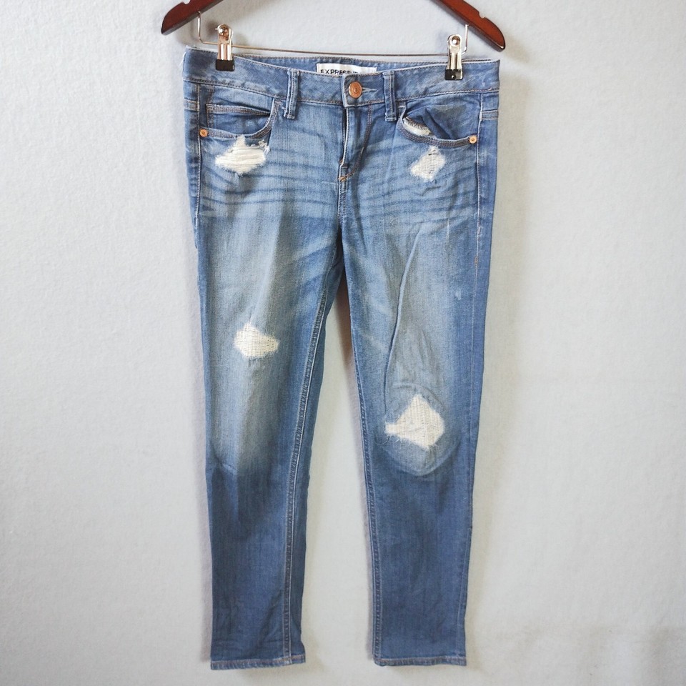 Express Jeans Women Size 0 Low Rise Modern Boyfriend Distressed Stretch Comfort