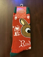 Rudolph The Red Nosed Reindeer Christmas Mens Crew Socks 1 Pair NEW