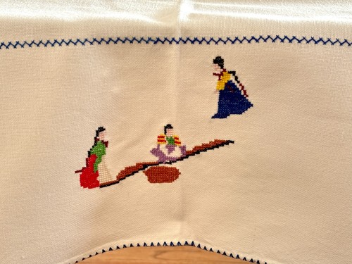 Embroidered Tablecloth & 8 Napkins w/ Scenes of Korean Women & Children – New! - Bild 10 von 19
