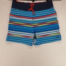 Speedo Men's Swim Shorts Size XXL Color Blue Striped Inseam 7 Rise 14 Drawstring