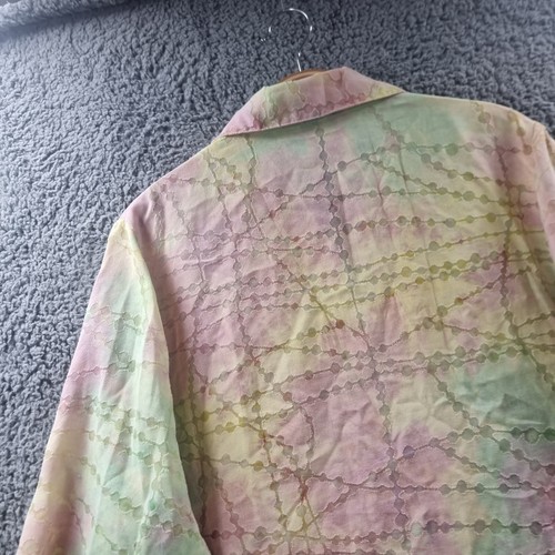Vintage PANOLA Womens Top Size 10 Pink Yellow Green Textured 3/4 Sleeve Collared - Picture 9 of 13