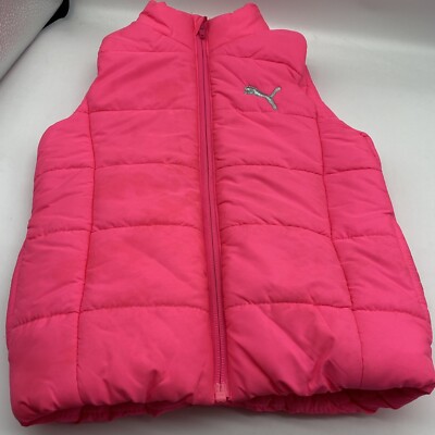 Puma Girls -Small 3-4 Puffer Vest Full Zip Bright Hot Pink With Pockets