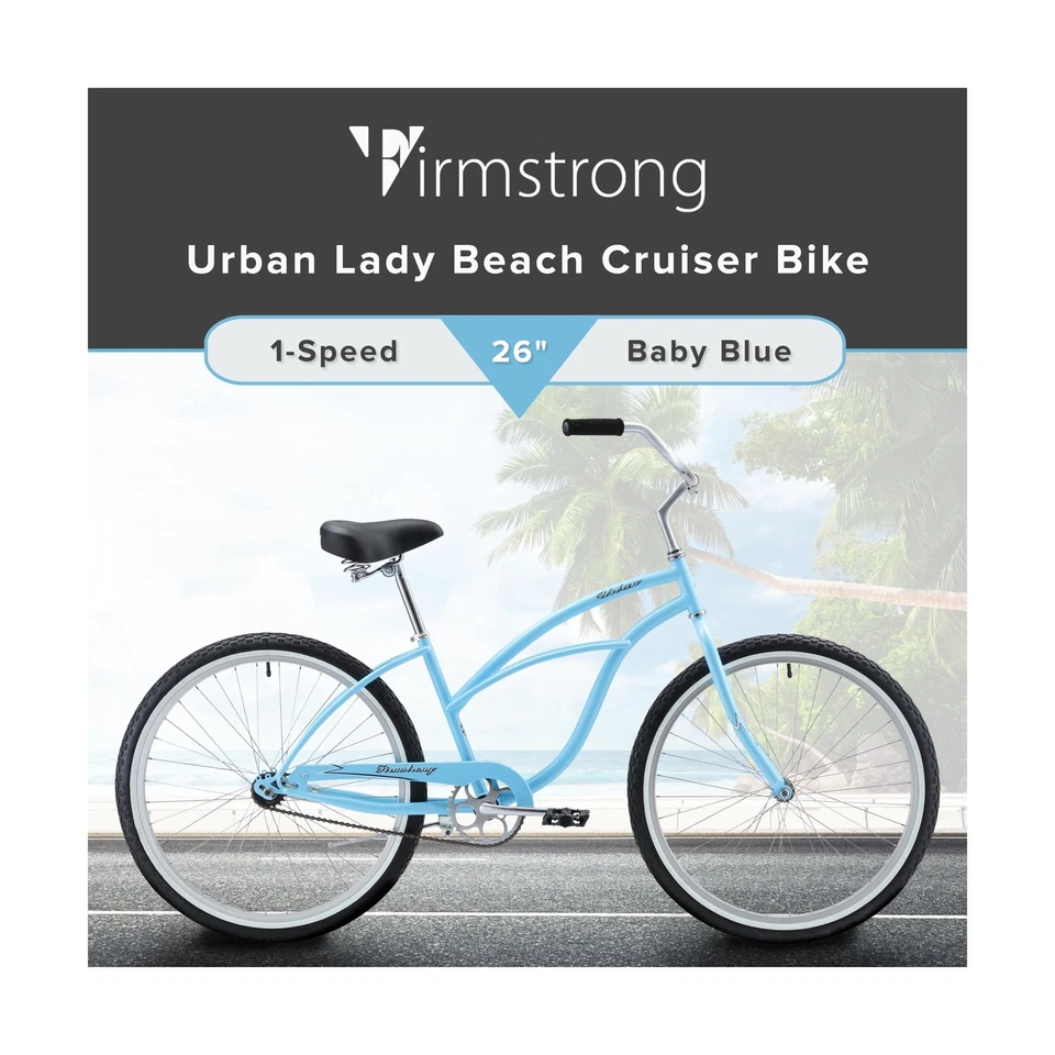 Bicicleta Firmstrong Urban Lady Beach Cruiser azul bebé con asiento/agarres negros Foto 2 de 4