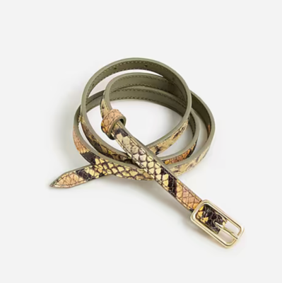 J. Crew Brown & Tan Snake Embossed Leather Belt Size M Skinny Belt In Snake-embossed Italian Leather For Women | J.Crew main image 4