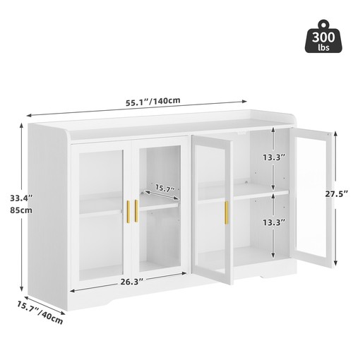 55 inch Sideboard Storage Coffee Bar Cabinet w/ LED Light Kitchen Dining Room - Picture 3 of 20