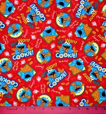 Cookie Monster Fabric - HALF YARD - Quilting Cotton Sesame Street Milk Red Blue