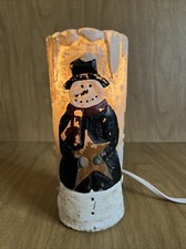 David Harden Signed Folk Art The Evermore Candle Snowman Electric Light