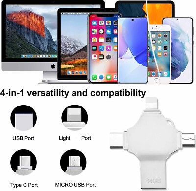 4 in 1 Typ C Micro iPhone USB Speicher Laufwerk Kartenleser OTG Datenspeicher 128GB