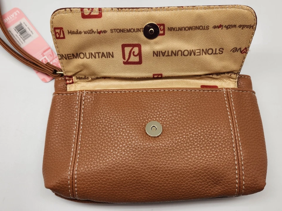 石头山棕色干邑粘合皮革腕带手柄带侧翻盖口袋 — 第 3/4 张图片