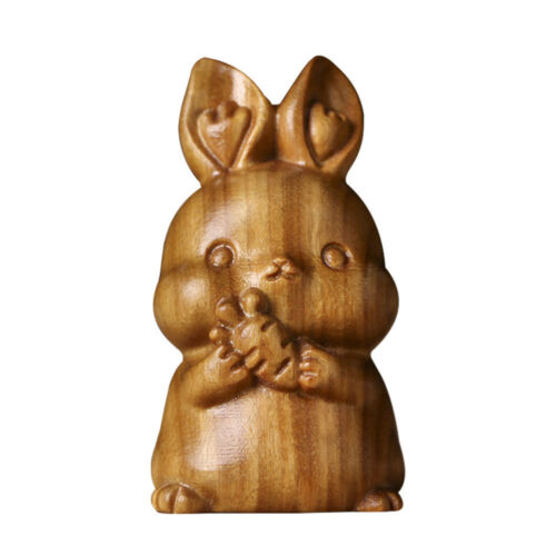  Figurine lapin de Pâques animal sculpté en bois ornements de bureau statue - Photo 1 sur 12
