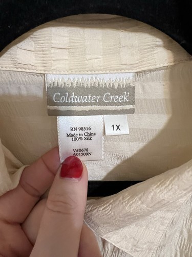 Cream 100% Silk Button-up Blousee Plus Size 1X Collared Coldwater Creek - Picture 3 of 5