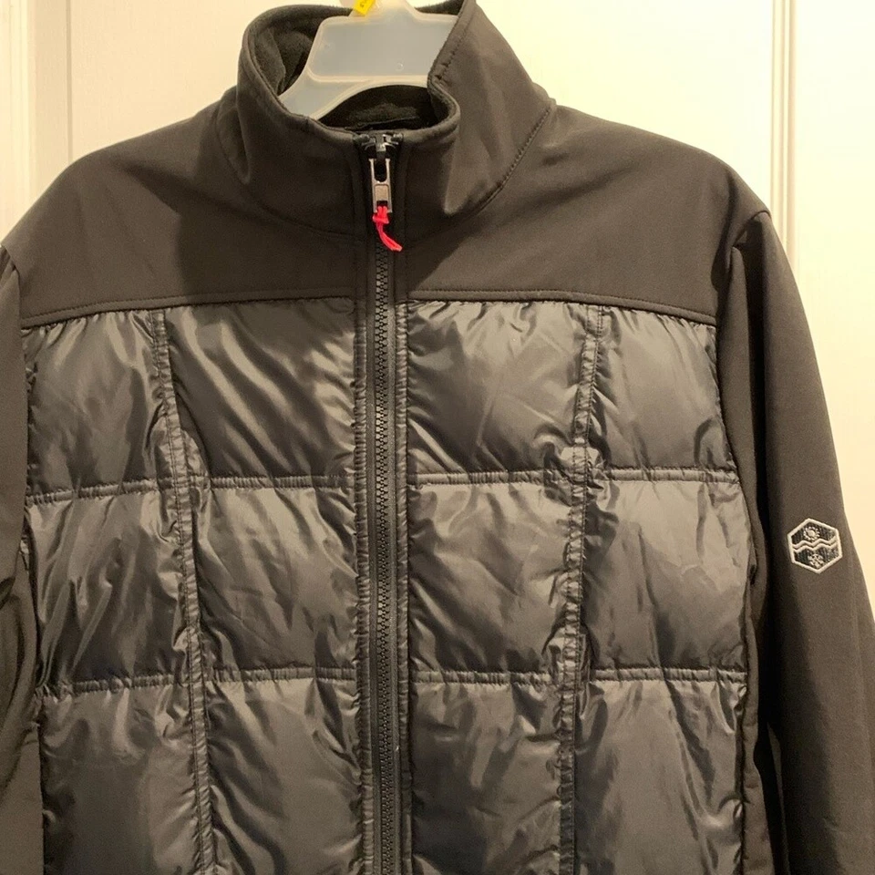 Abrigo acolchado cálido con bolsillos con cremallera relleno chaqueta negra talla grande Khombu para hombre Foto 3 de 4