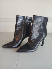 Black Sequin Pointed Toe Side Zip High Heel Stiletto Ankle Boot 11 NWOT