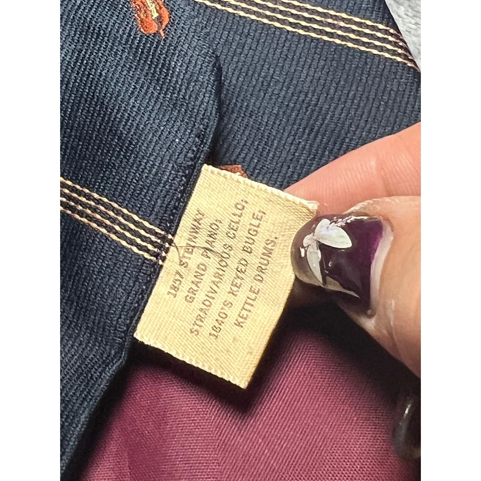 Smithsonian Institution Silk Poly Tie Musical Instruments Navy Blue 58x3 Vintage - Image 2 of 4