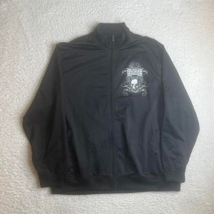 Y2K MMA Elite men's black full zip front back hit skull aop jacket grunge xl