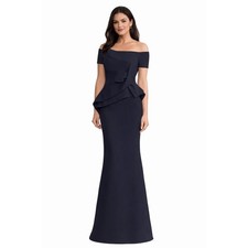 Alexander by Daymor Navy Off-Shoulder Gown Mother of the Bride Size 6 EUC