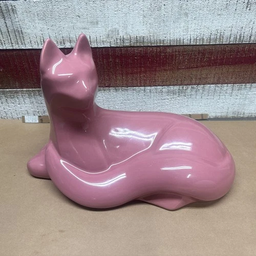 Vintage Haeger Mauve Ceramic Cat Sculpture Figure MCM Art Deco Large 1992 14”
