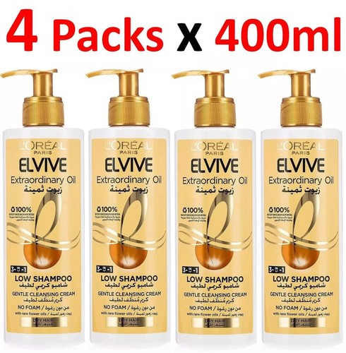 4X L'Oréal Paris Elvive Extraordinary Oil Low Shampoo No Foam For Dry Hair 400ml