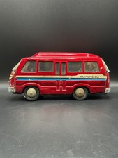 Vintage Tin Toy Traveling Car Van Friction Powered Red Bus Mini Bus Collectible