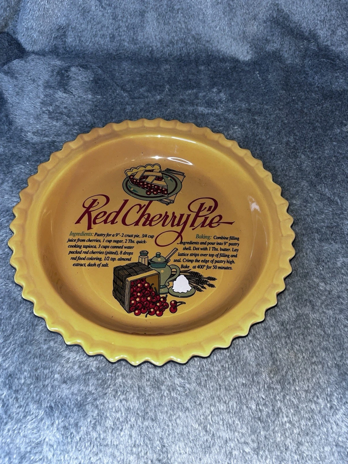 RED CHERRY PIE plate 9" recipe baking dish