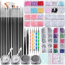 FANDAMEI Nail Art Brushes Set, Kits, 3D Charms Black 