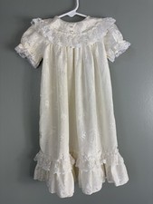 Vintage Christening Baptism Gown Dress Baby Girl 0-6 Mo Ruffle Lace Collar