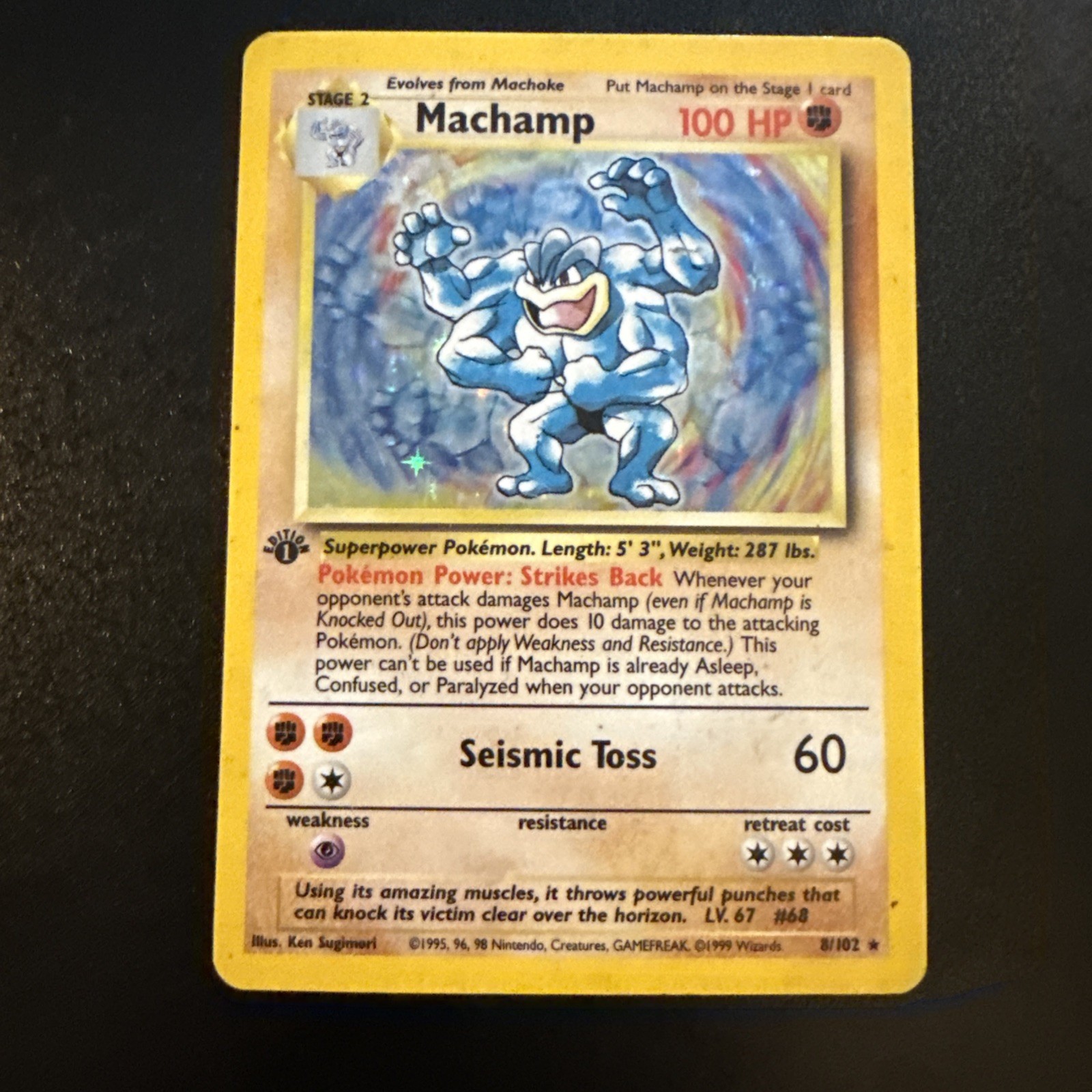 Machamp Pokemon8/102 #68 1st edition 